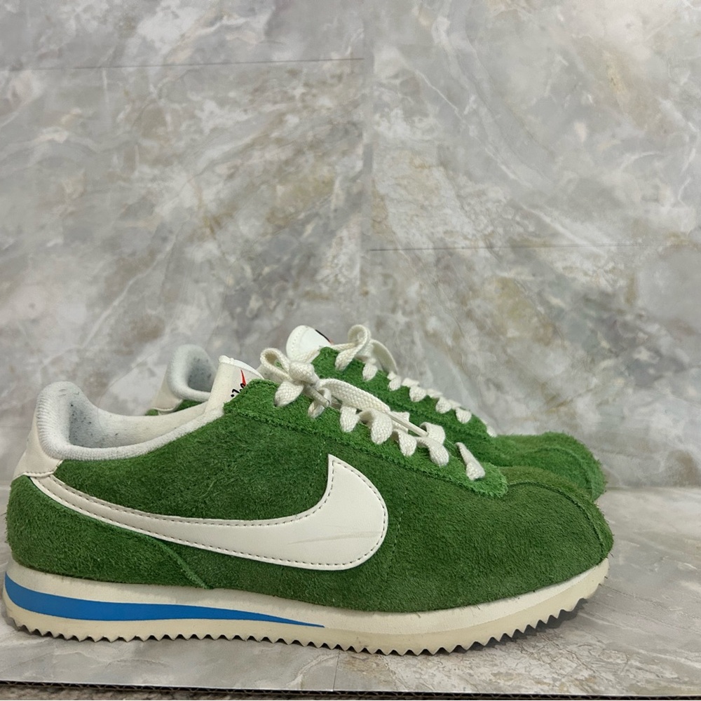Green Suede Sneakers with White Accents